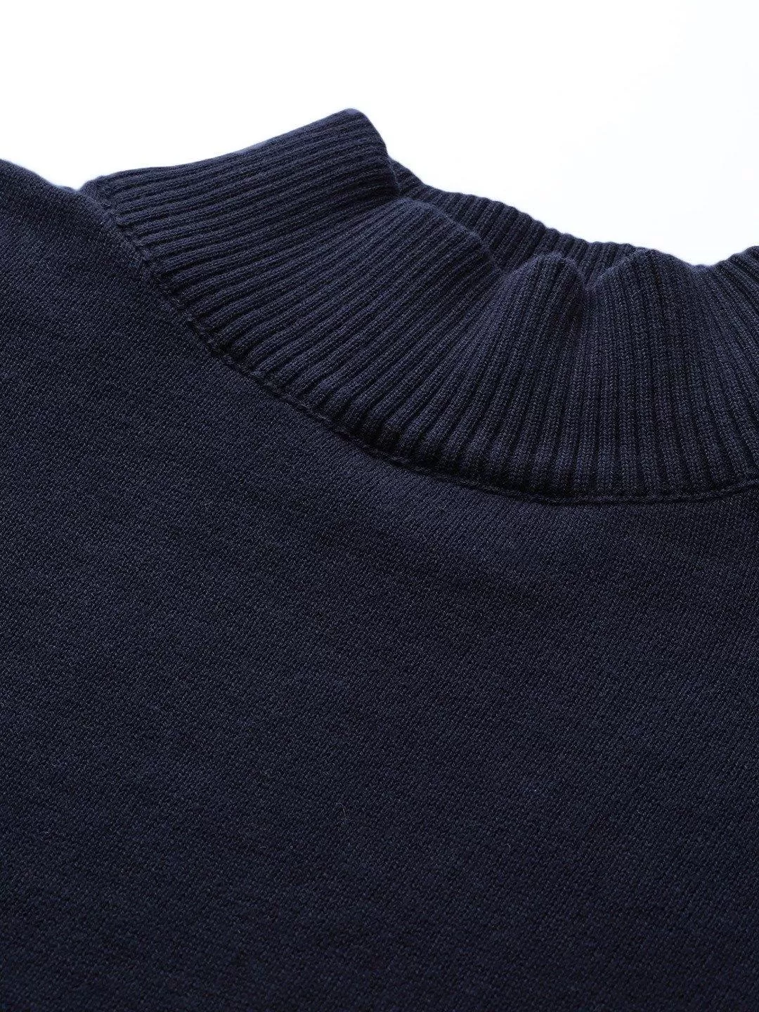 Style Quotient Men Solid Navy Knitted Regular Sweatshirt