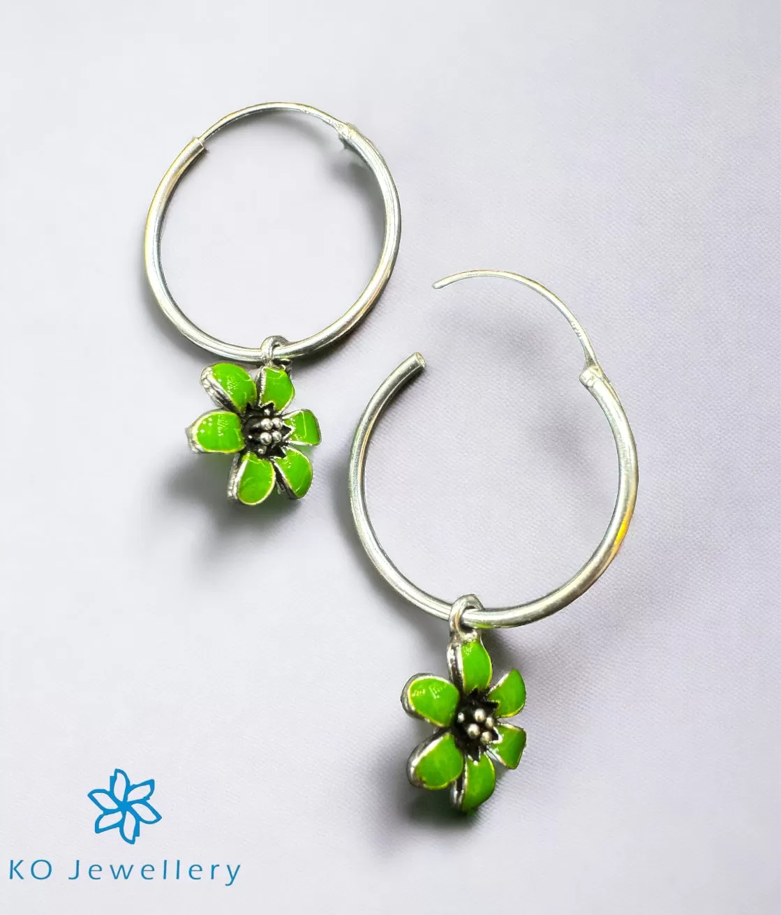 The Dakota Silver Hoops (Green)