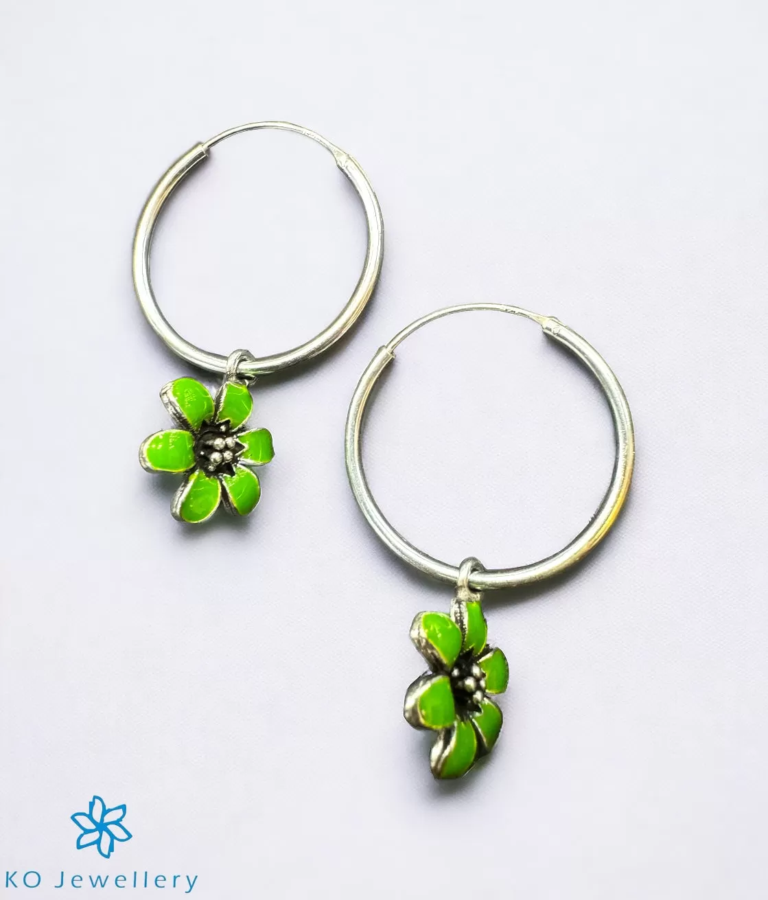 The Dakota Silver Hoops (Green)