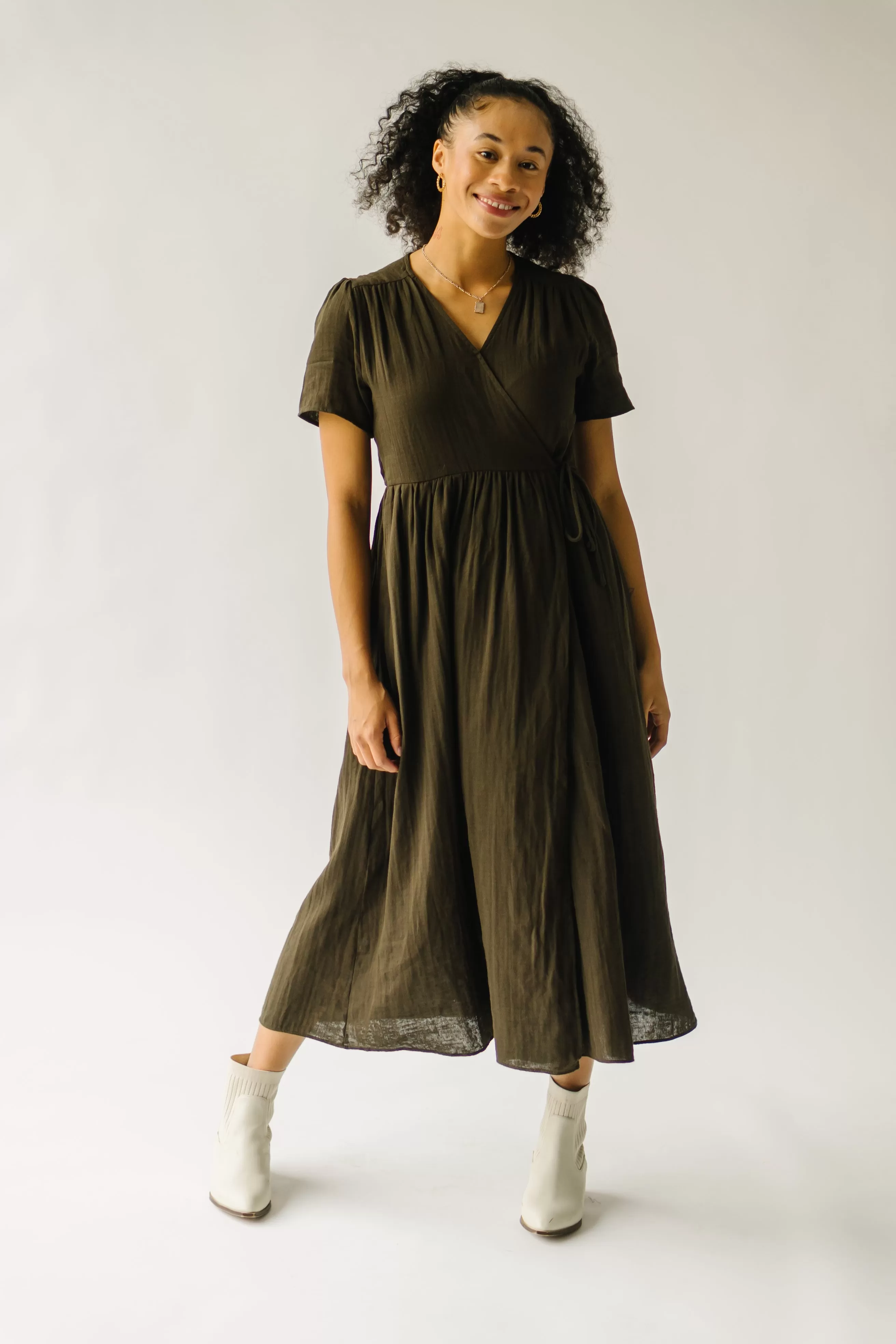 The Miramar Gauze Wrap Maxi Dress in Dark Olive