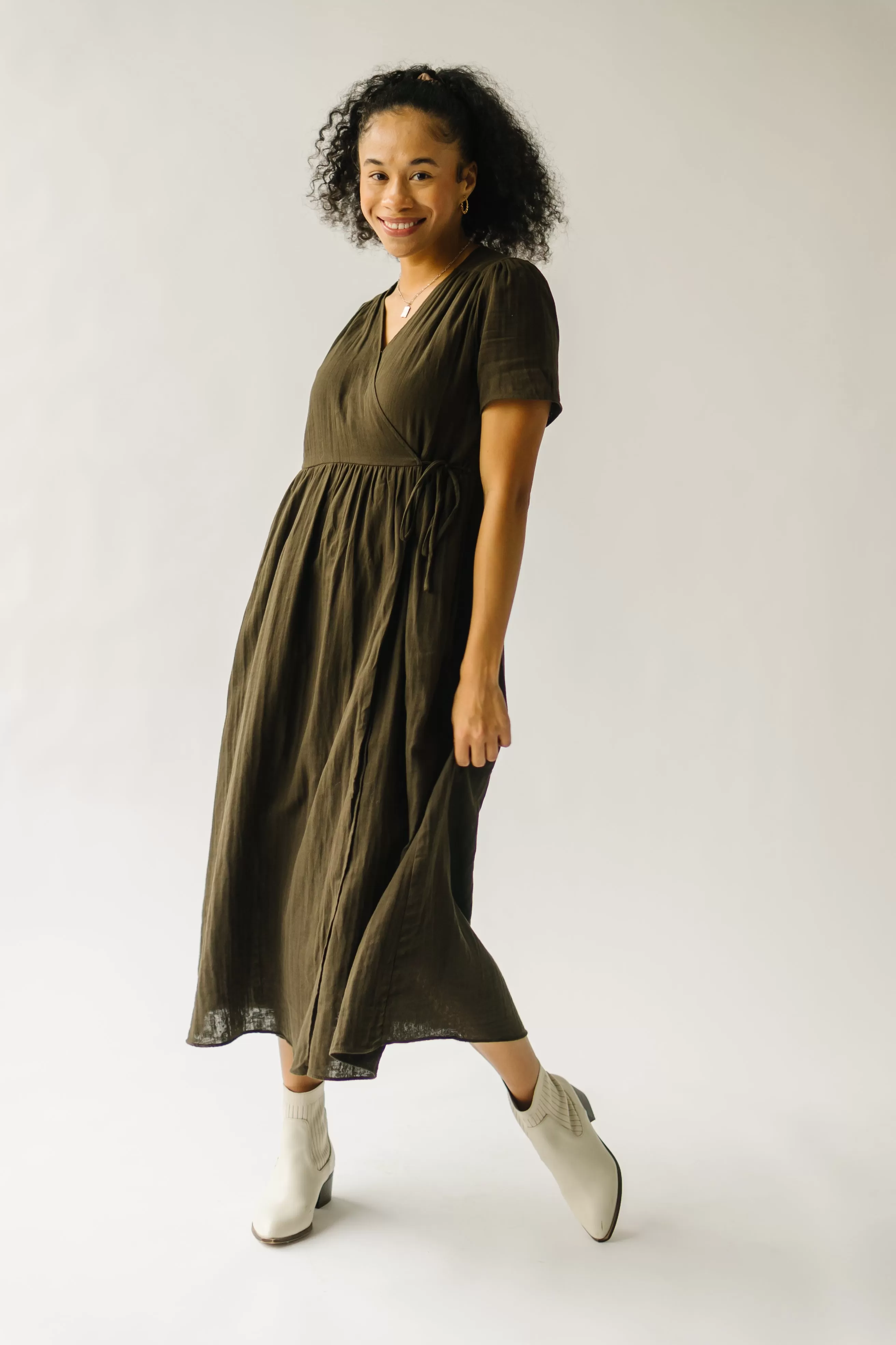 The Miramar Gauze Wrap Maxi Dress in Dark Olive