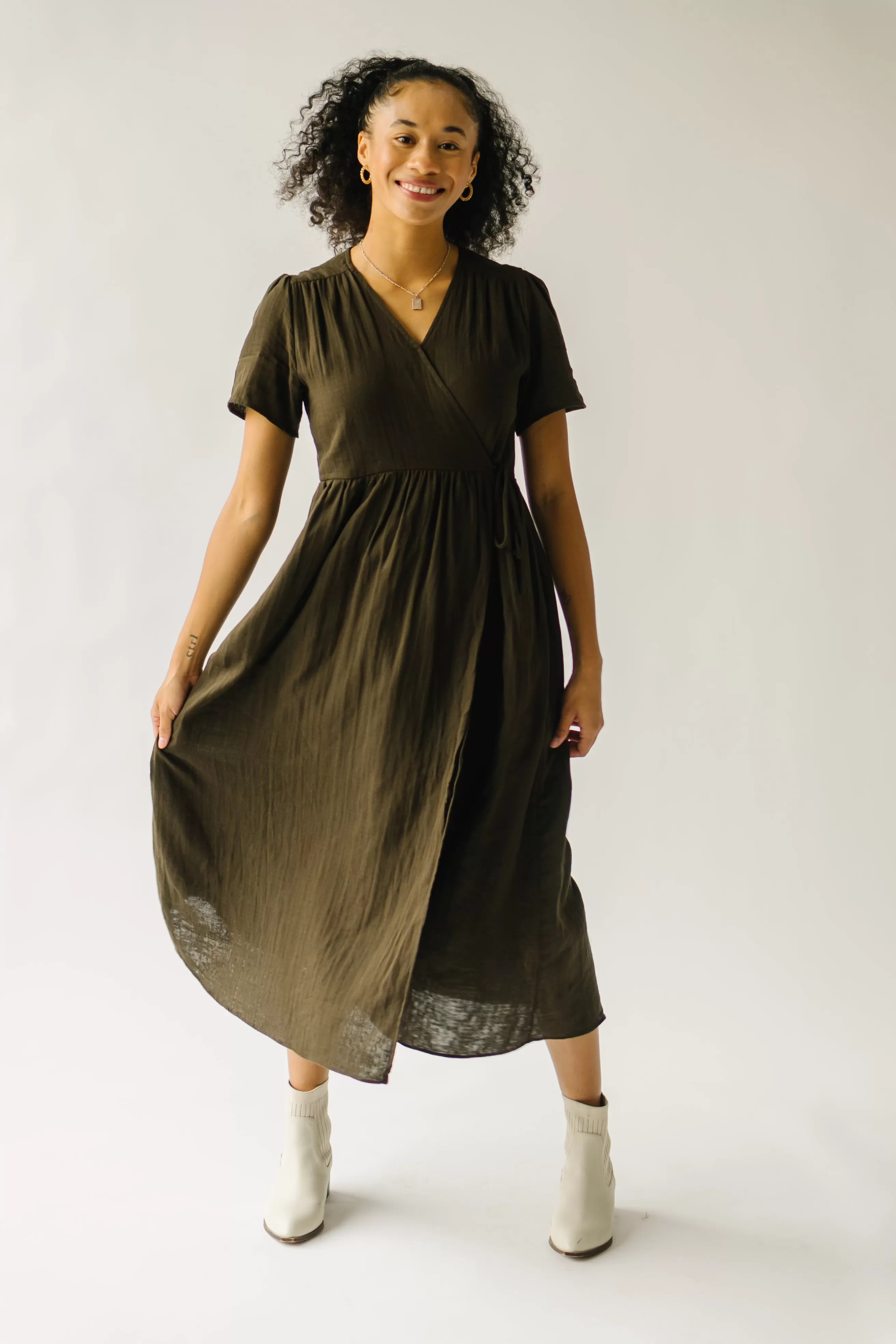 The Miramar Gauze Wrap Maxi Dress in Dark Olive