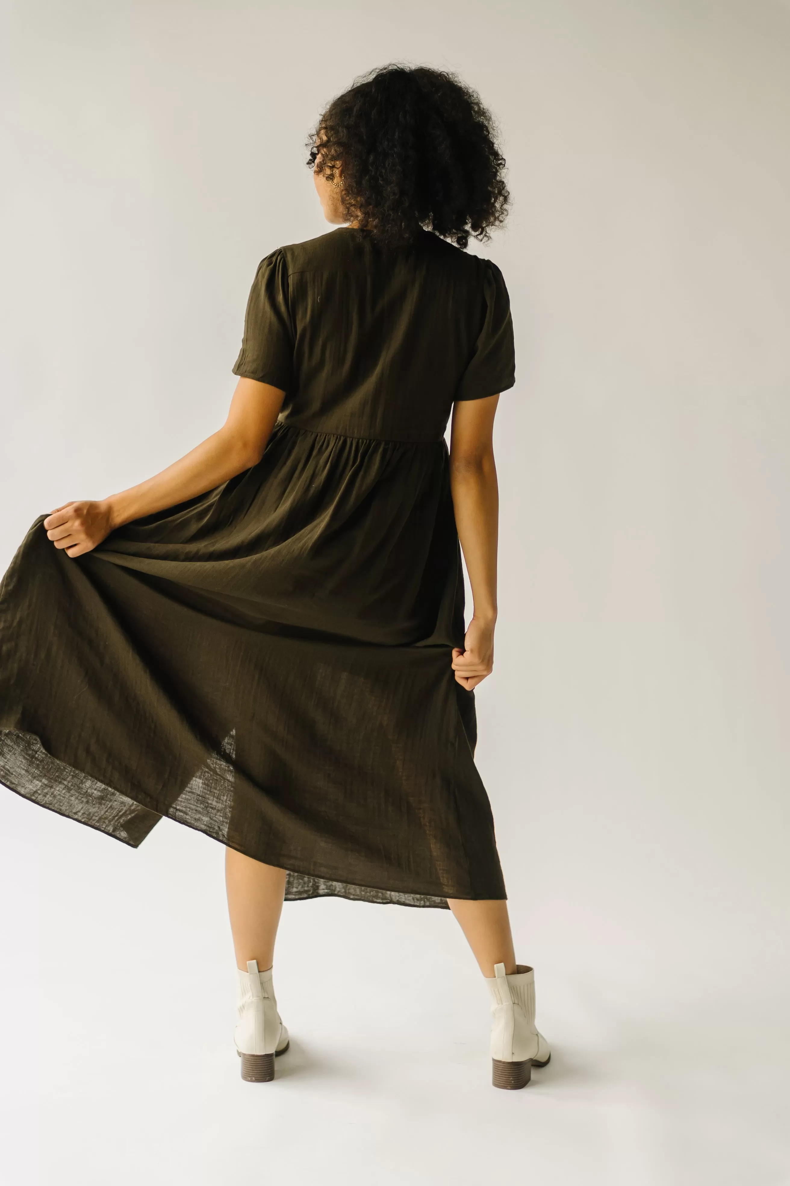 The Miramar Gauze Wrap Maxi Dress in Dark Olive