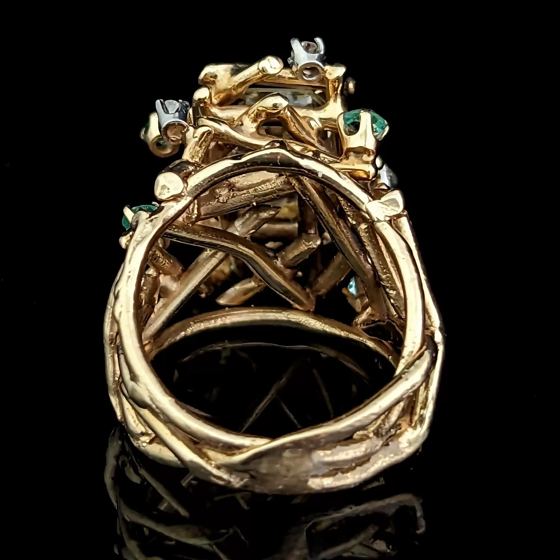 The Winslow - 1970s Brutalist 3.3ct Unheated Yellow Sapphire Emerald Diamond 14k Gold Cocktail Ring GIA