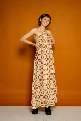 Tie Neck Maxi Dress- Parcheesi Print