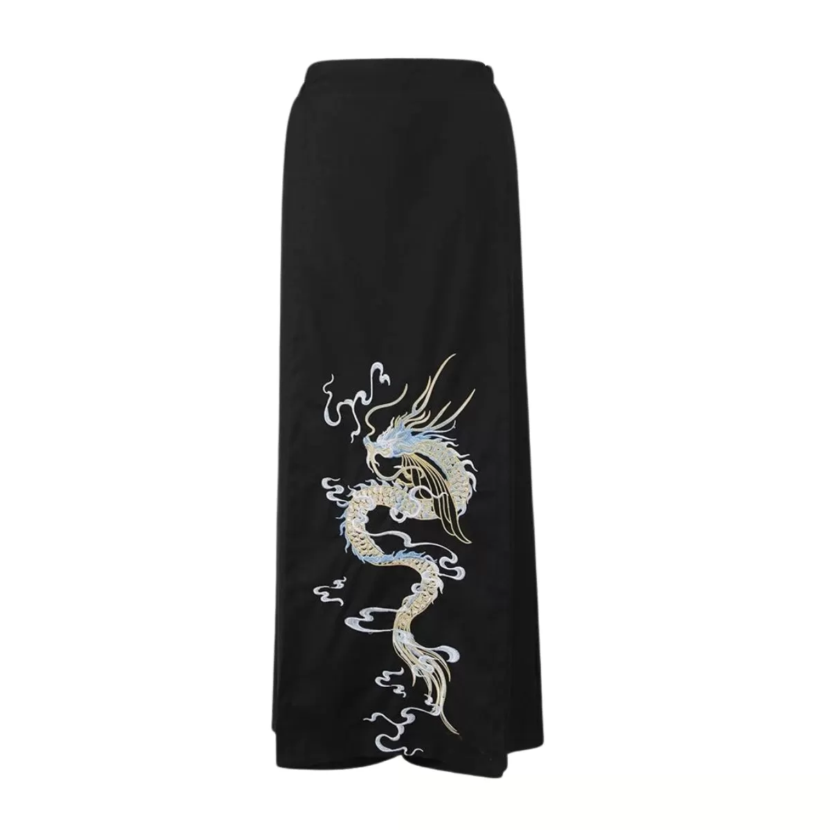 Trendy Trousers with Dragon Print and Stylish Overlay Design