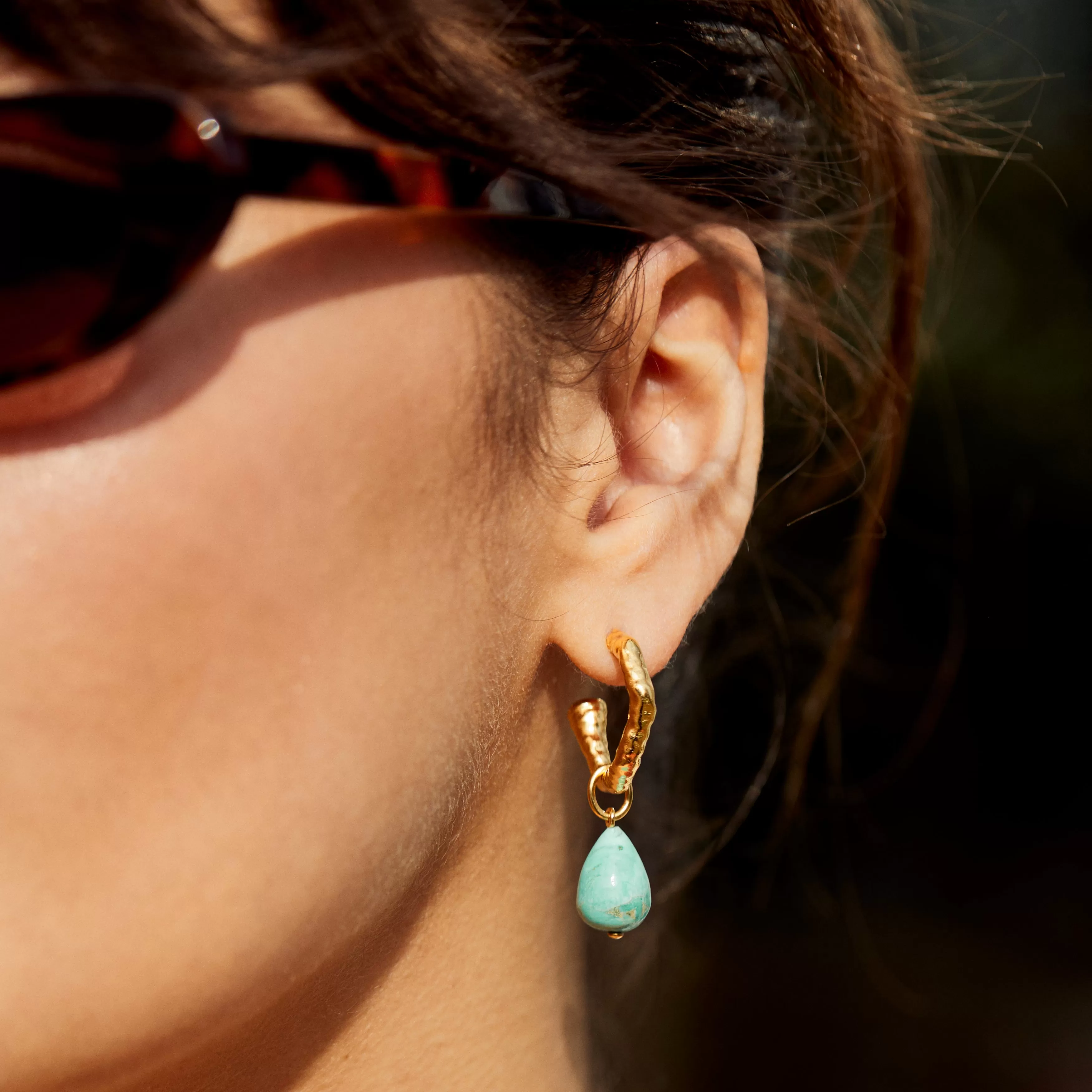 Turquoise Molten Hoop Earring