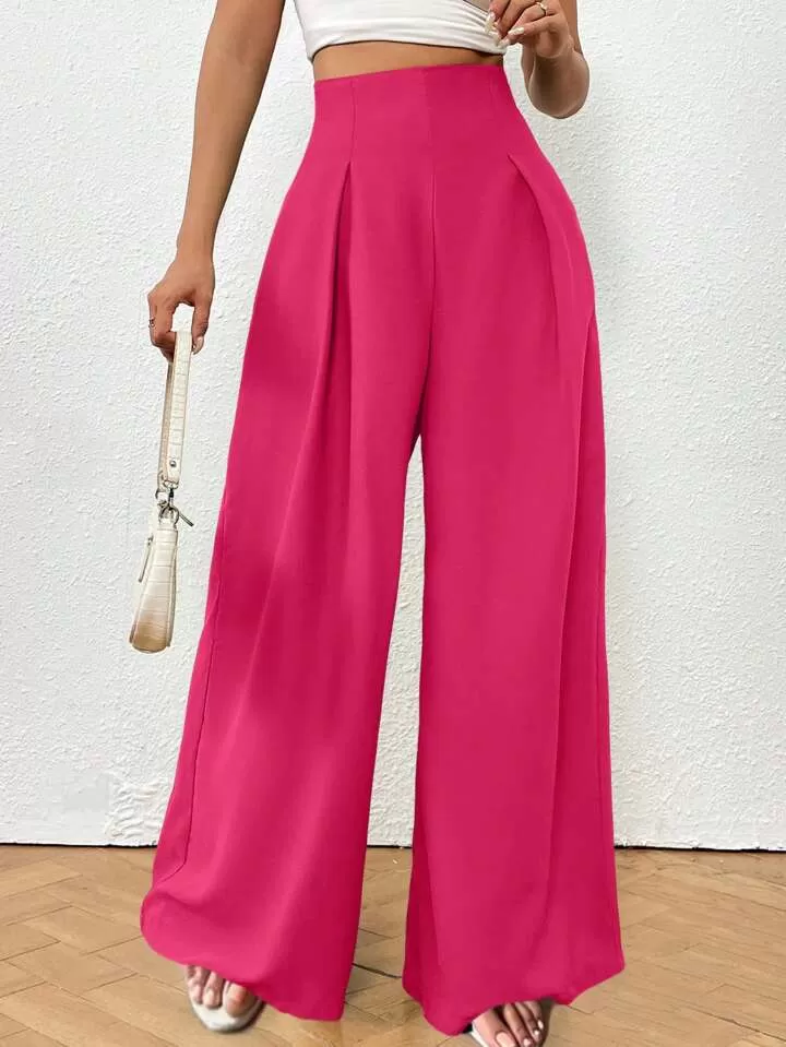 Ultra High Waist Plicated Detail Wide Leg Pants