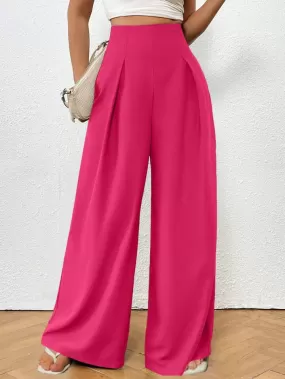 Ultra High Waist Plicated Detail Wide Leg Pants