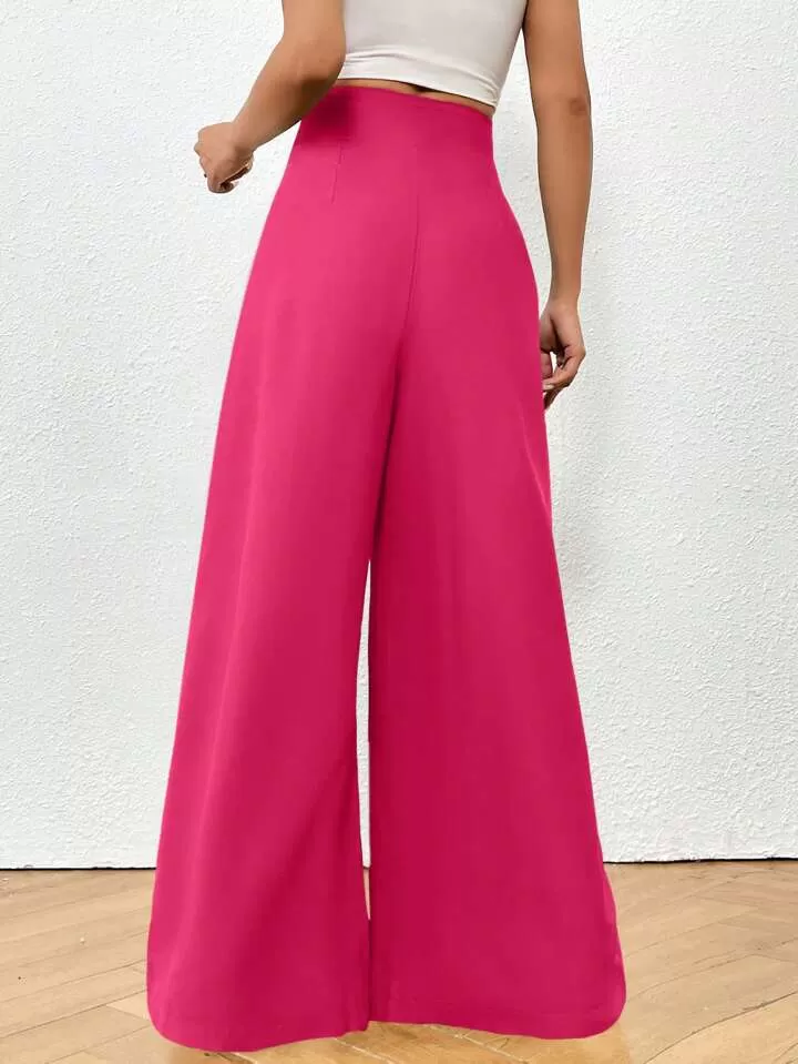 Ultra High Waist Plicated Detail Wide Leg Pants