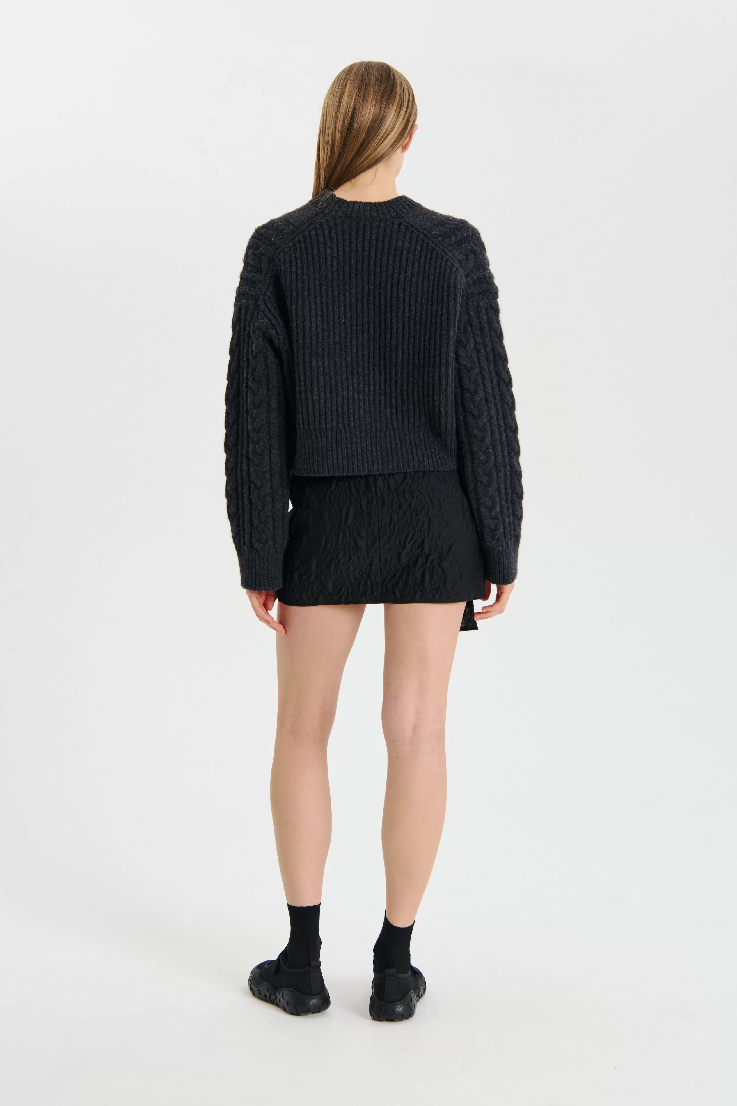 VIBEKE | JUMPER FISHERMAN KNIT CHARCOAL GREY