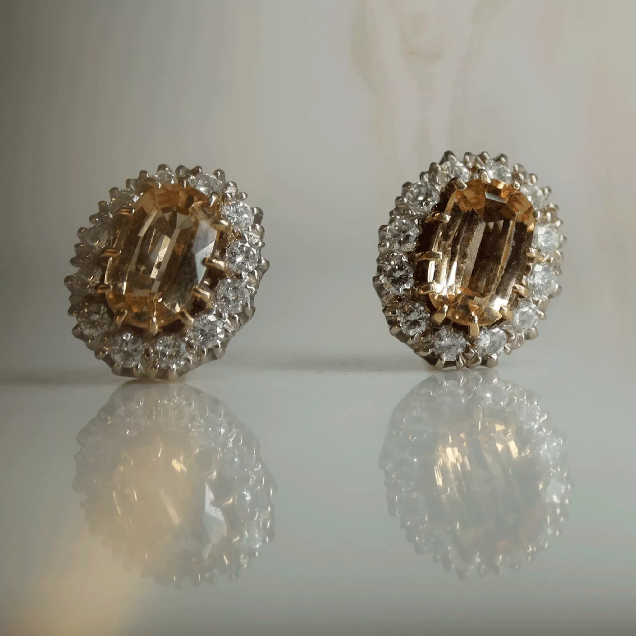 Vintage Topaz And Diamond Cluster Earrings