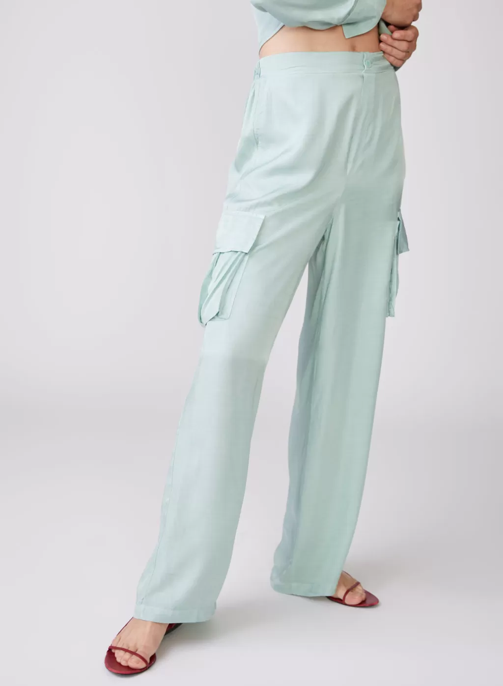 Viscose Satin Cargo Pant in Honeydew