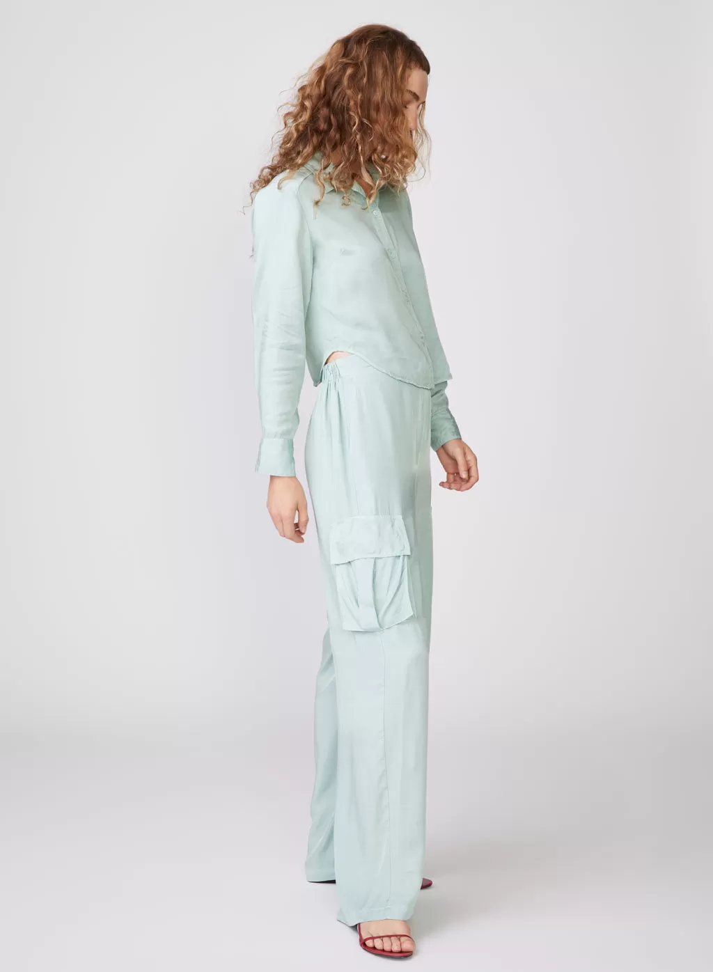 Viscose Satin Cargo Pant in Honeydew