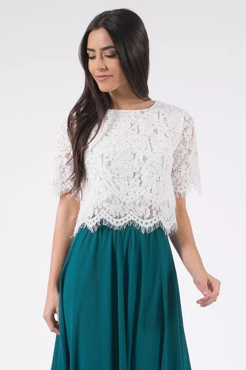 Wedding Bells Crop Lace Top in White