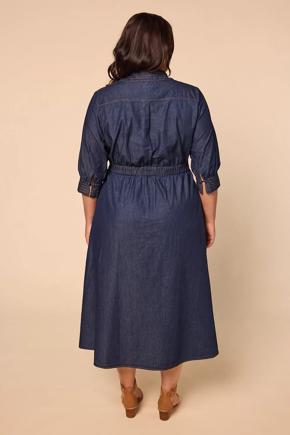 Wendy Chambray Wrap Dress in Dark Wash