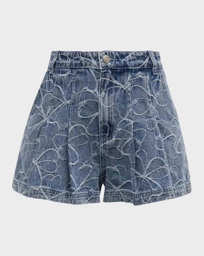 Wilder Floral-Embroidered Denim Shorts