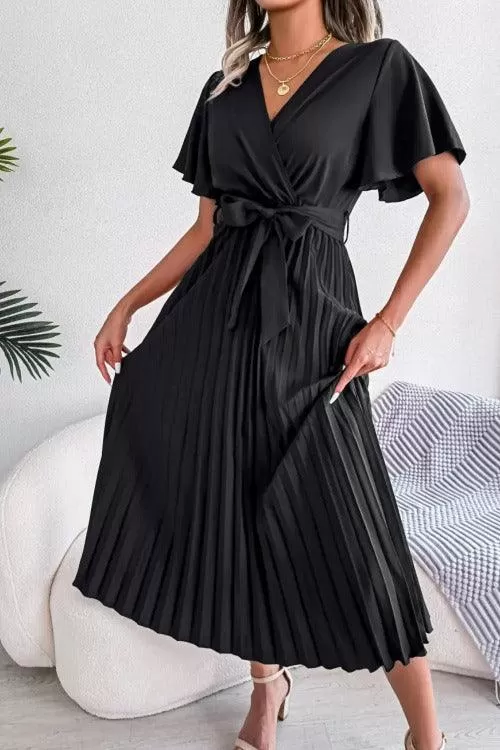 Women's Casual Midi Dress | Pleated Slightly stretchy