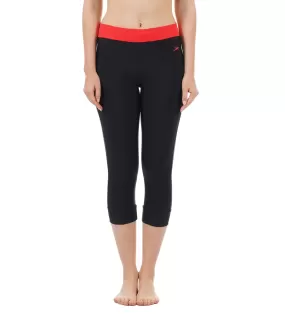 Women's Solid Contrast Swim Capri   - Black  &  Lava Red