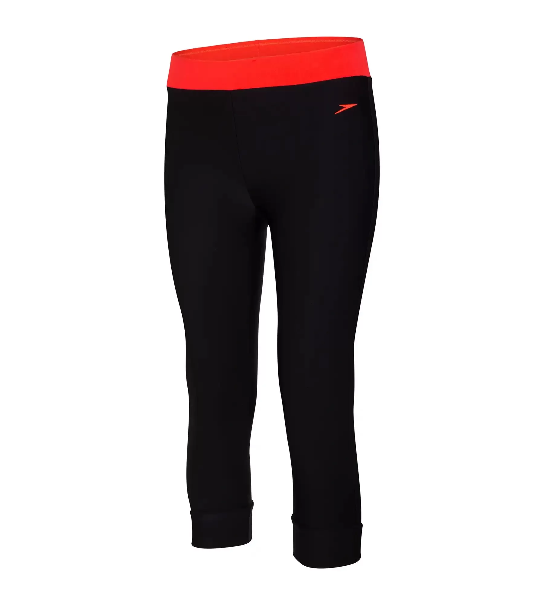 Women's Solid Contrast Swim Capri   - Black  &  Lava Red