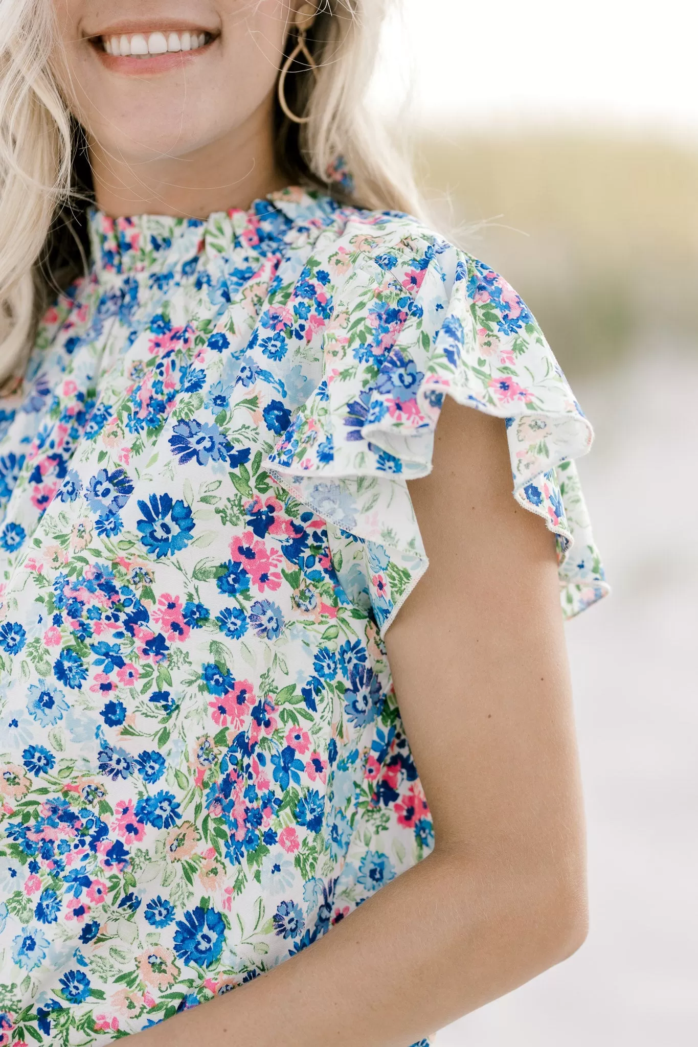 X Blue White Floral Top