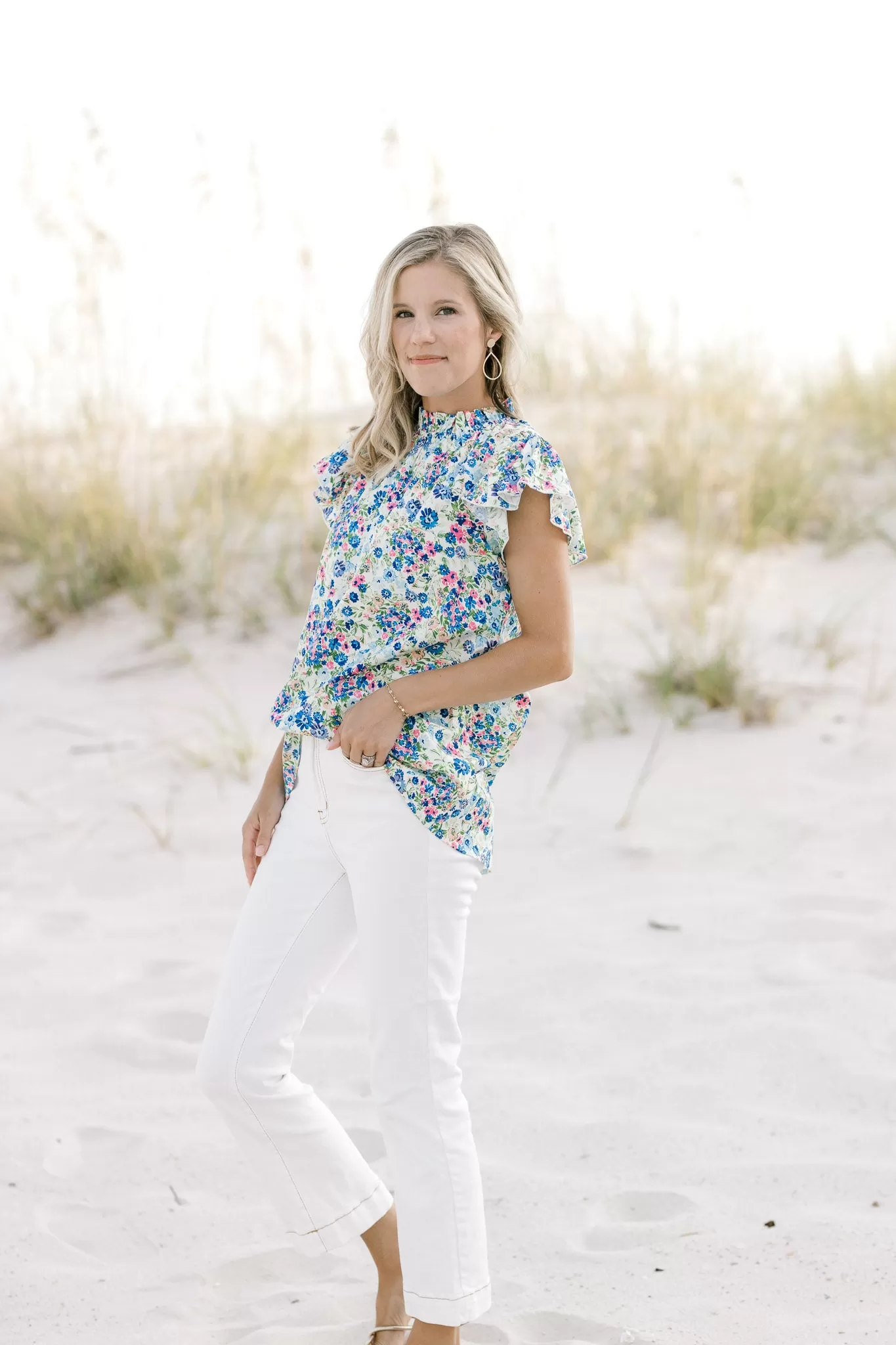 X Blue White Floral Top