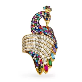 Yellow 14k gold colors stones peacock ring