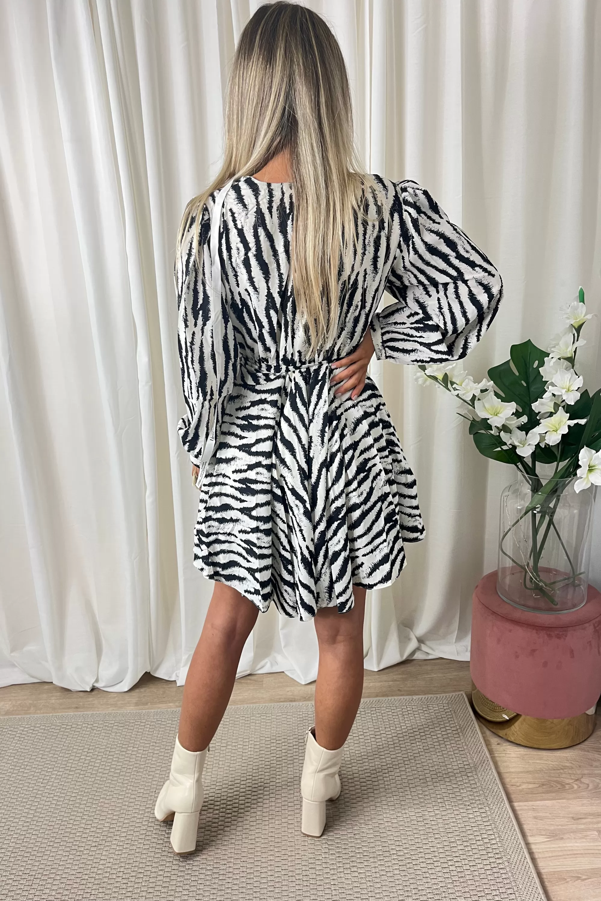 Zebra Print V Neck Wrap Dress